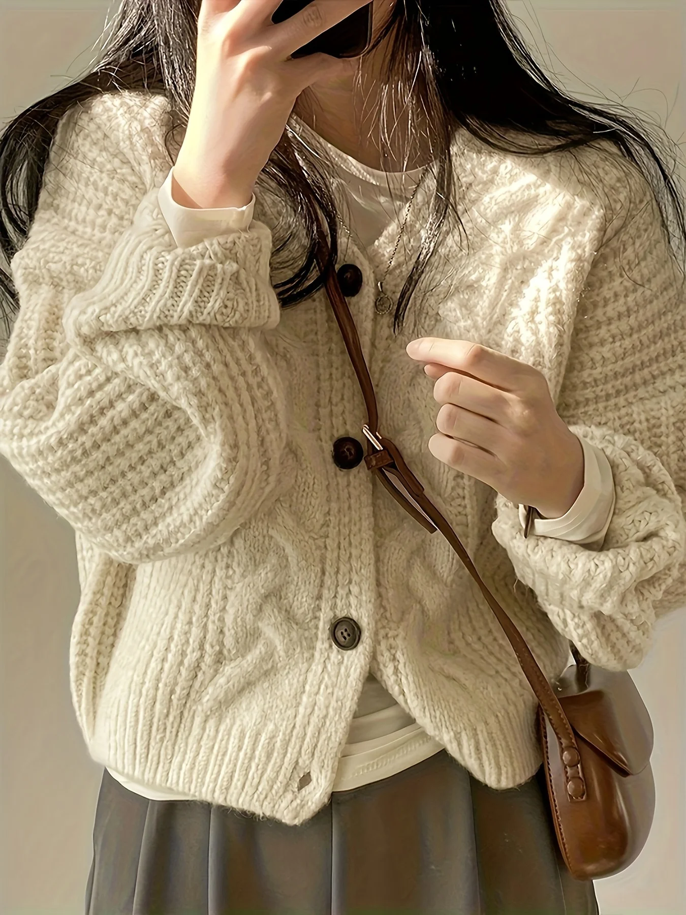 Women\'s Vintage Long Sleeve Button Front Chunky Knit Cardigan Sweater For Fall & Winter