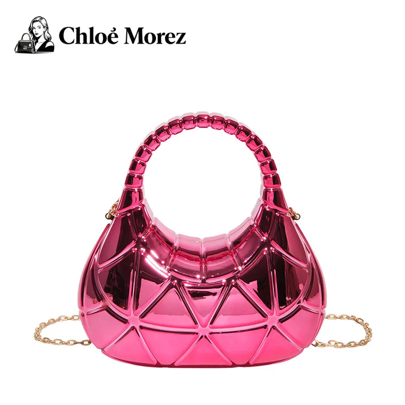 

Акриловая обеденная сумка, сумка через плечо ярких цветов, женская универсальная сумка через плечо с цепочкой в форме полумесяца, модная