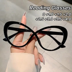 Luxury Retro Cat Eye Reading Glasses Fashionable Large Frame Presbyopia Glasses for Women Blue Light Blocking Computer Eyewear