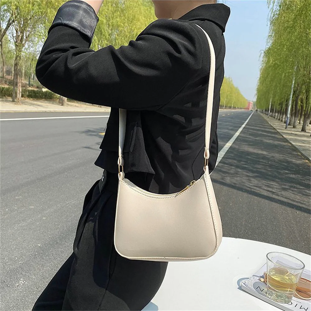 2024 New Women\'s Fashion Handbags Retro Solid Color PU Leather Shoulder Underarm Bag Casual Women Hobos Small Clutch Purse