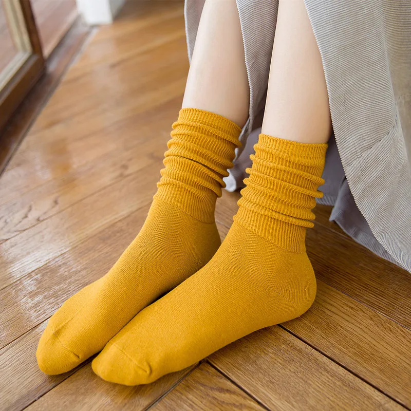 Women's All-in-one Autumn Winter New Cotton Comfort Pile Sock Japanese Ins Double Needle Solid Color Look Nice Mid-tube Socks