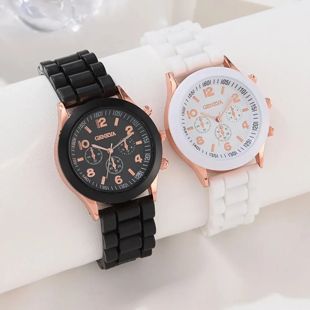 2Pcs Luxury Women\'s Watch Set Fashion Luxury Elegant Alloy Wristwatch Silicone Strap Couple Watch Men Quartz Holiday Gifts