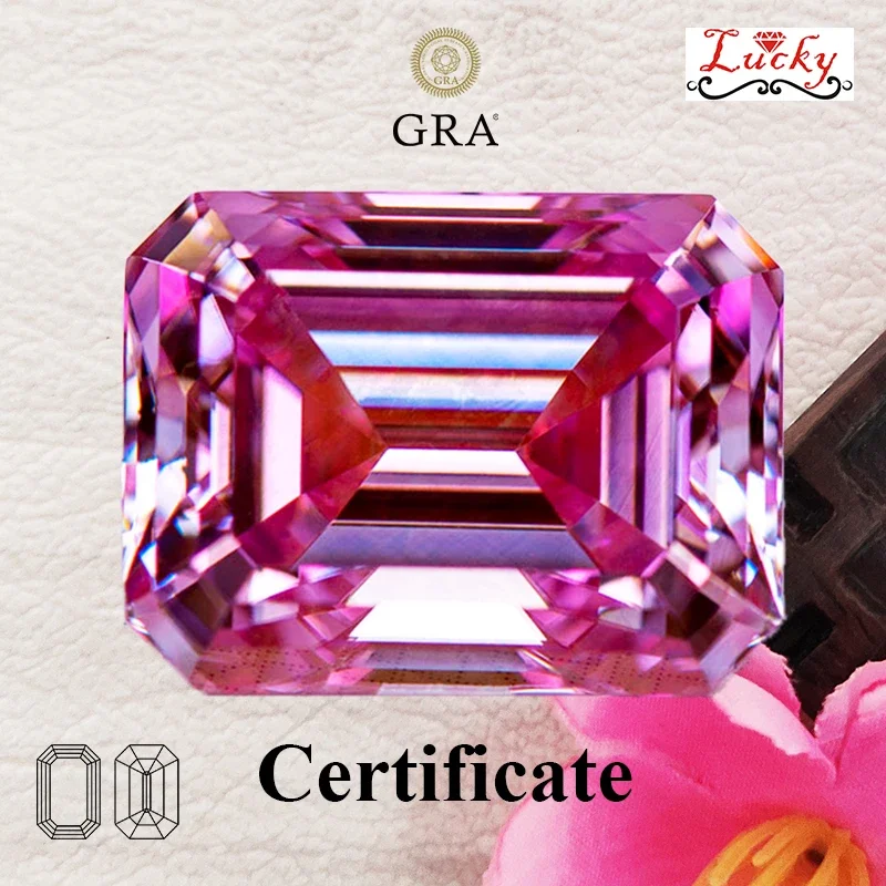 

Moissanite Sakura Pink Color Emerald Cut Top Quality Charms Beads for DIY Jewelry Making Necklace Materials with GRA Certificate