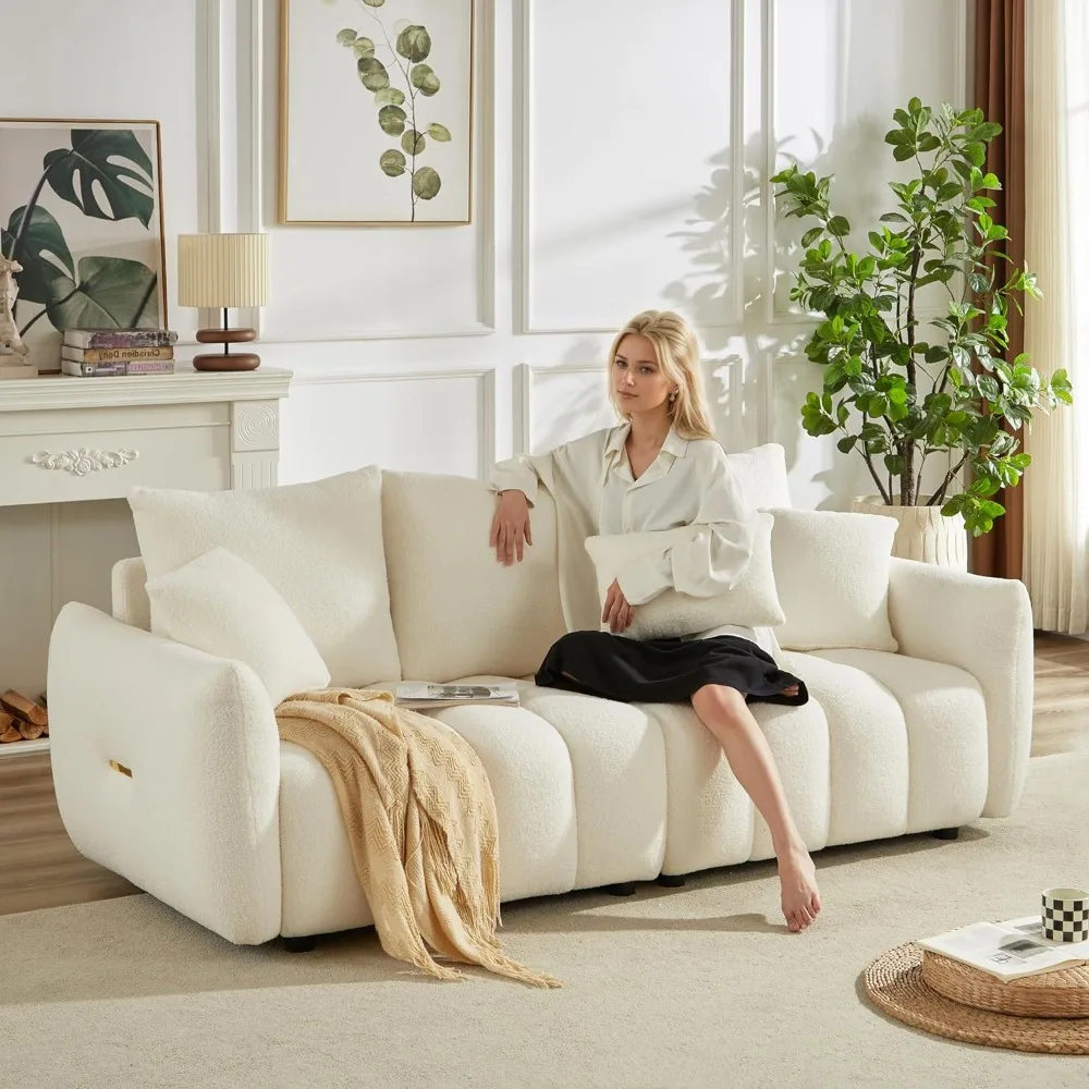 

Teddy Cloud Sofa Couch, Comfy Upholstered Sherpa Deep Seat Boucle Sofa, Cozy Modern 3 Seater Couch with 3 Pillows