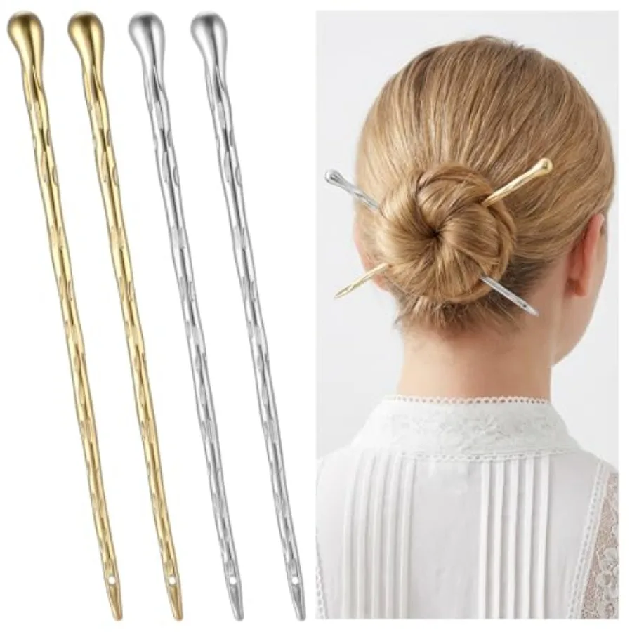 

Limited-time offer 4 Pcs Metal Hair Sticks, French Hair Pins for Buns, Elegant Hairs Sticks for Women Long Thick Curly Hairs, S