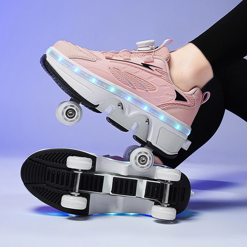 

Deformation Roller Skates Shoes Double Row 4-Wheel Skates Roller Shoes with Wheels Dual-Purpose Roller Sneakers Skateboard Shoes