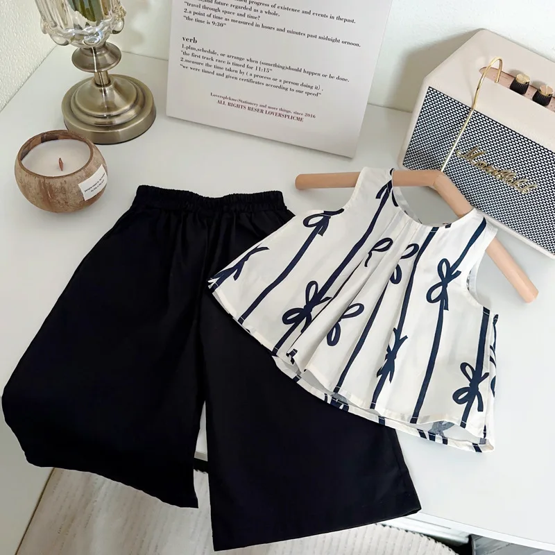 

Girls' Summer Outfit New Baby Sleeveless Vest Doll Shirt with Capri Pants Two-Piece Set Trendy