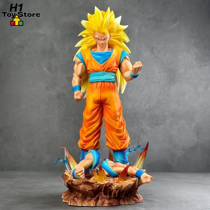 

Dragon Ball Super Saiyan 3 Goku Deluxe Action Figure 35cm Statue With Interchangeable Hands LED Breathing Light For Anime Fans