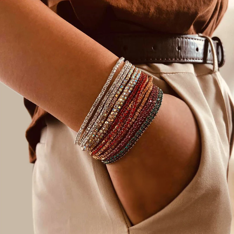 5 stücke Mode Kristall Strass Stretch-Armband Für Frauen Elastische Armband Hochzeit Armbänder Täglichen Weiblichen Schmuck Zubehör – Detail 2