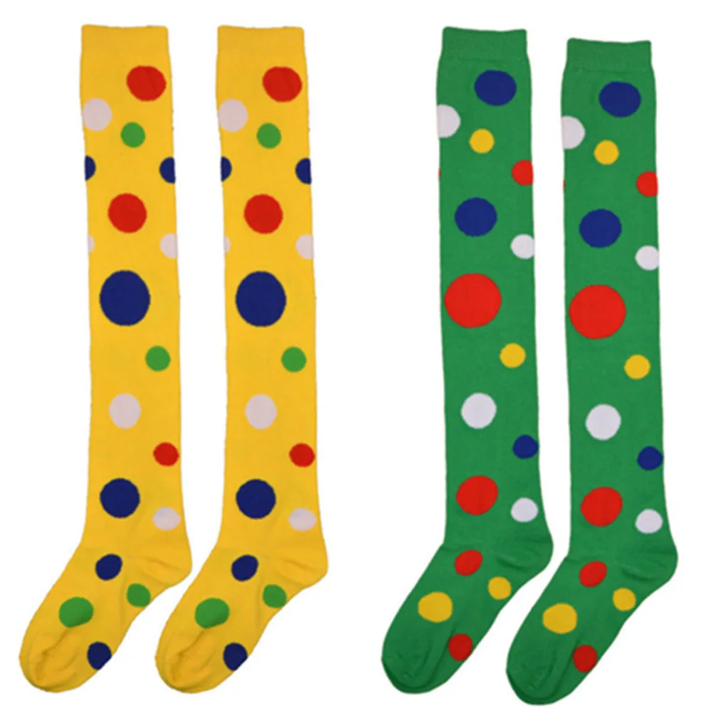

1 Pair Polka Dot Over The Knee Socks Yellow For Clown Cosplay Dress Up Party Performance Dance Wear Long Stockings