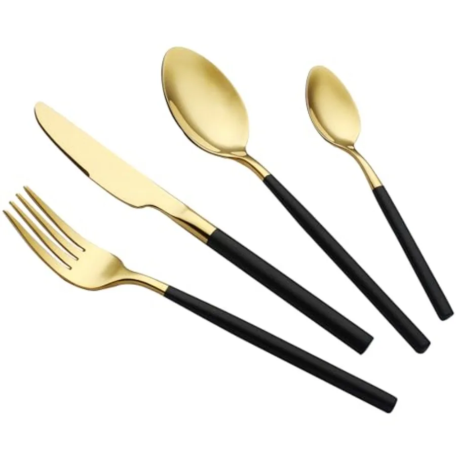 

Набор столовых приборов из 24 предметов для 6 персон, с золотыми и матово-черными ручками, из высокопрочной нержавеющей стали 18/10, современный дизайн, ножи/вилки/ложки