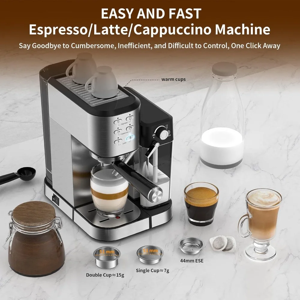 Coffee Maker with Milk Frother, One-Touch Automatic, Cappuccino and Latte, Espresso Coffee Machine