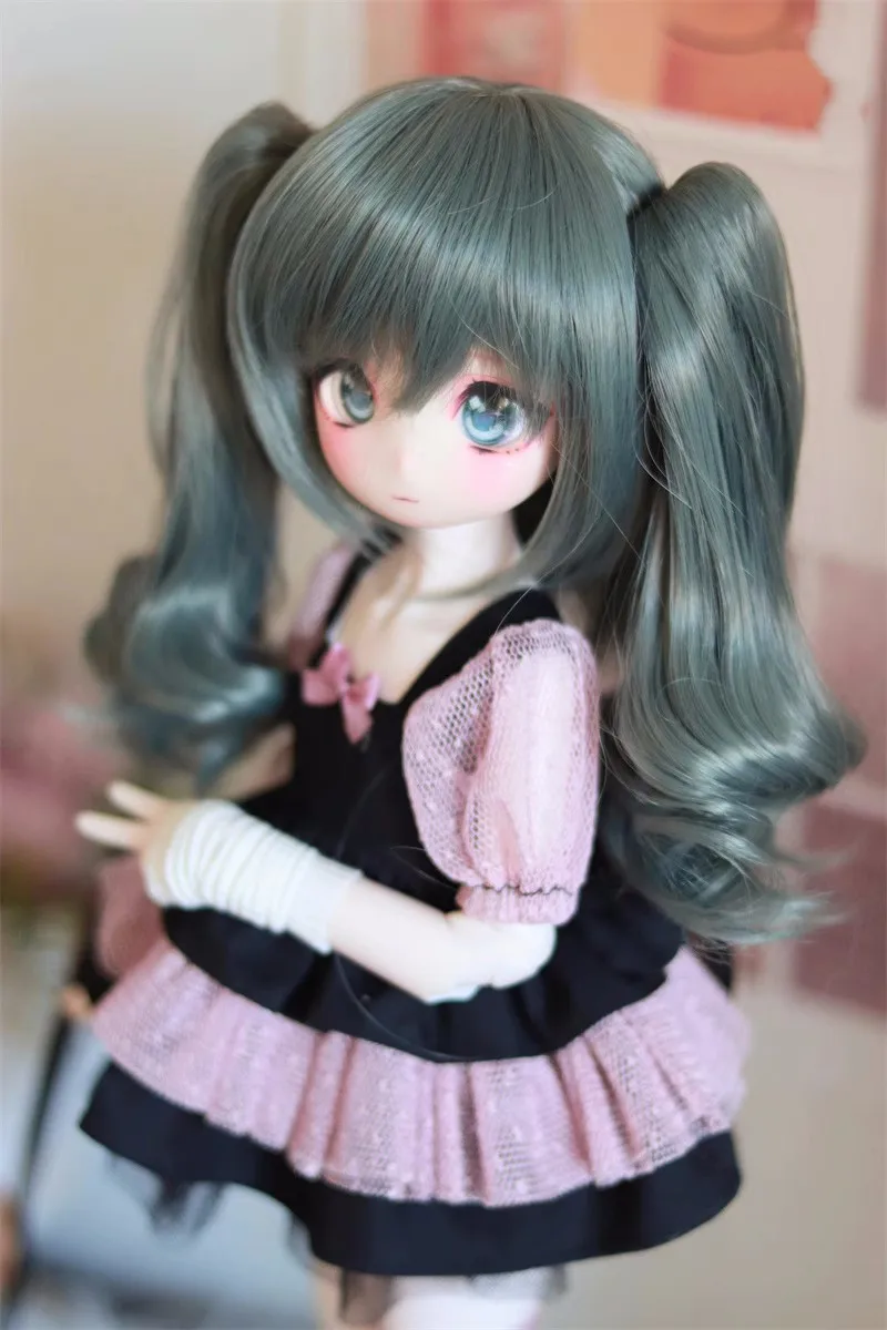 

BJD doll wig fits into 1/3 1/4 1/6 size two-element face high temperature silk braid fake hair doll accessories