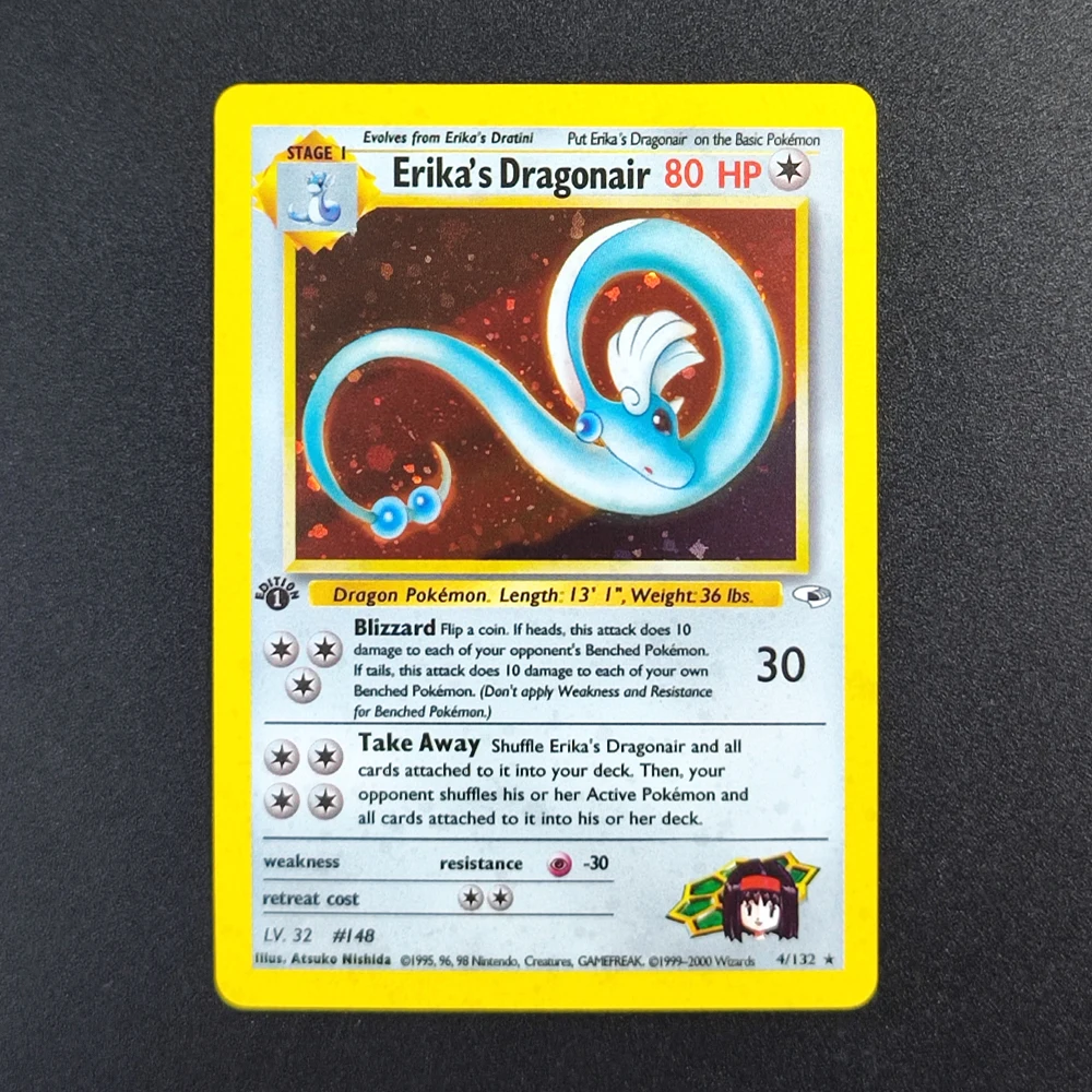 Tarjeta Coleccionable Pokémon TCG DIY 2000 P.M. Erikas Dregonair 4 Súper Rara Individual Clásica de Anime para Juego
