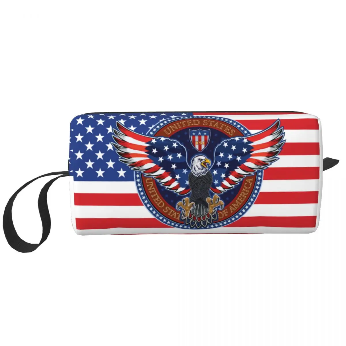 Custom USA Flag American Eagle Toiletry Bag for Women Makeup Cosmetic Organizer Ladies Beauty Storage Dopp Kit Box