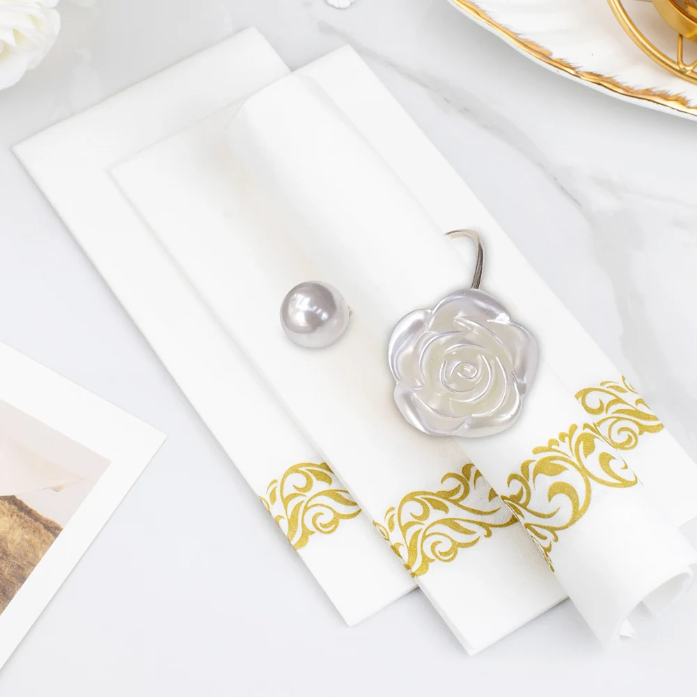8Pcs Silver Rose Flower Napkin Rings Napkin Buckles For Wedding Banquet Party Dinning Table Decoration Napkin Holder Metal