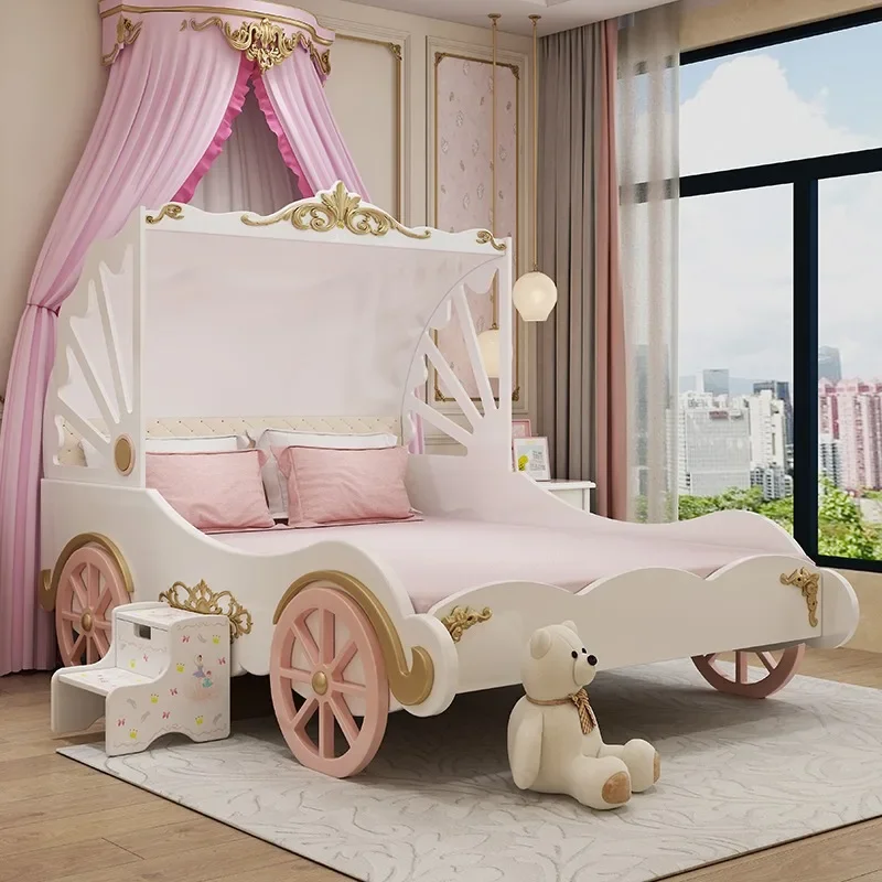 princess carriage children's bed girl pink princess bed with guardrail girls bed kid's furniture