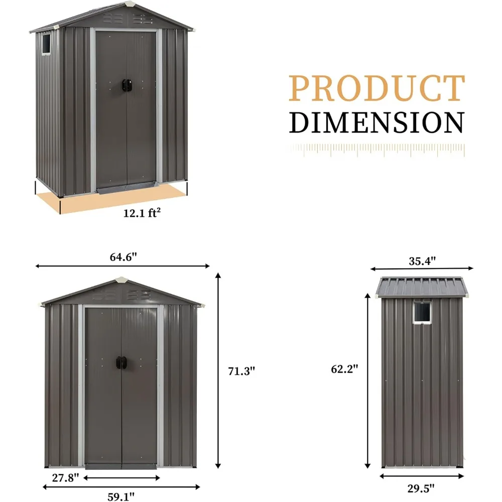 سقيفة تخزين معدنية خارجية مقاس 5 × 3 × 6 أقدام مع نافذة وباب قابل للقفل، سقيفة أدوات حديقة مقاومة للماء للفناء الخلفي #3