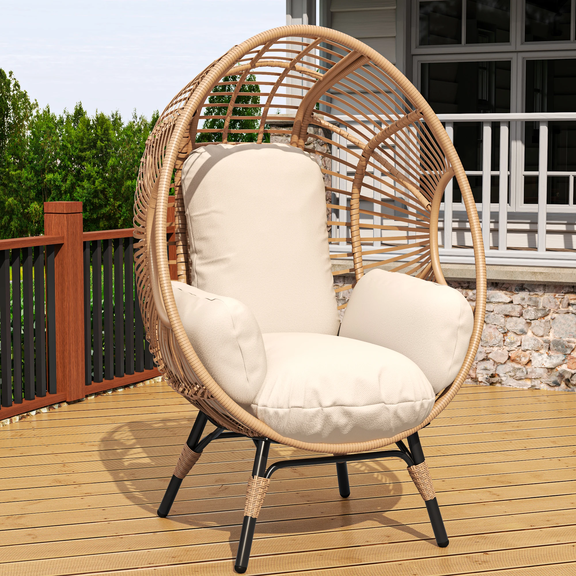 Elegant Modern Arc Back Hanging Egg Chair Portable Comfortable 400lb Capacity Patio Swing With 8-Inch Cushion