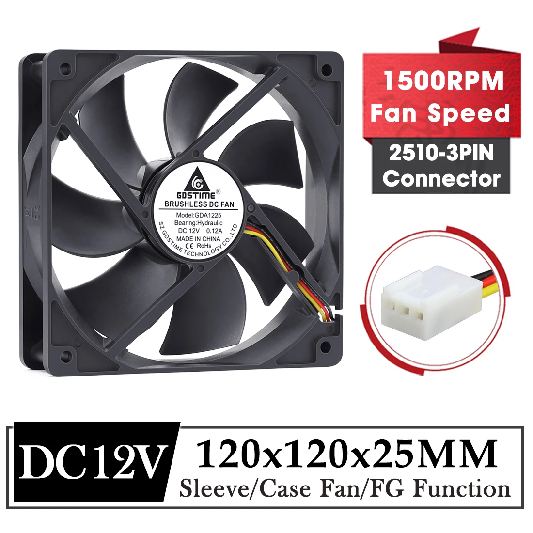 

Gdstime 120MM 3Pin Fan DC Brushless 12V 120*120*25mm PC Computer Case Fan 12025 Laptop CPU Silent Cooling Fan 12CM Cooler Fan