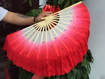 1 paire (L + R) chinois réel soie bambou côtes ventilateur voiles belle danse du ventre soie ventilateurs courts scène Performance Fans accessoires 12 couleurs