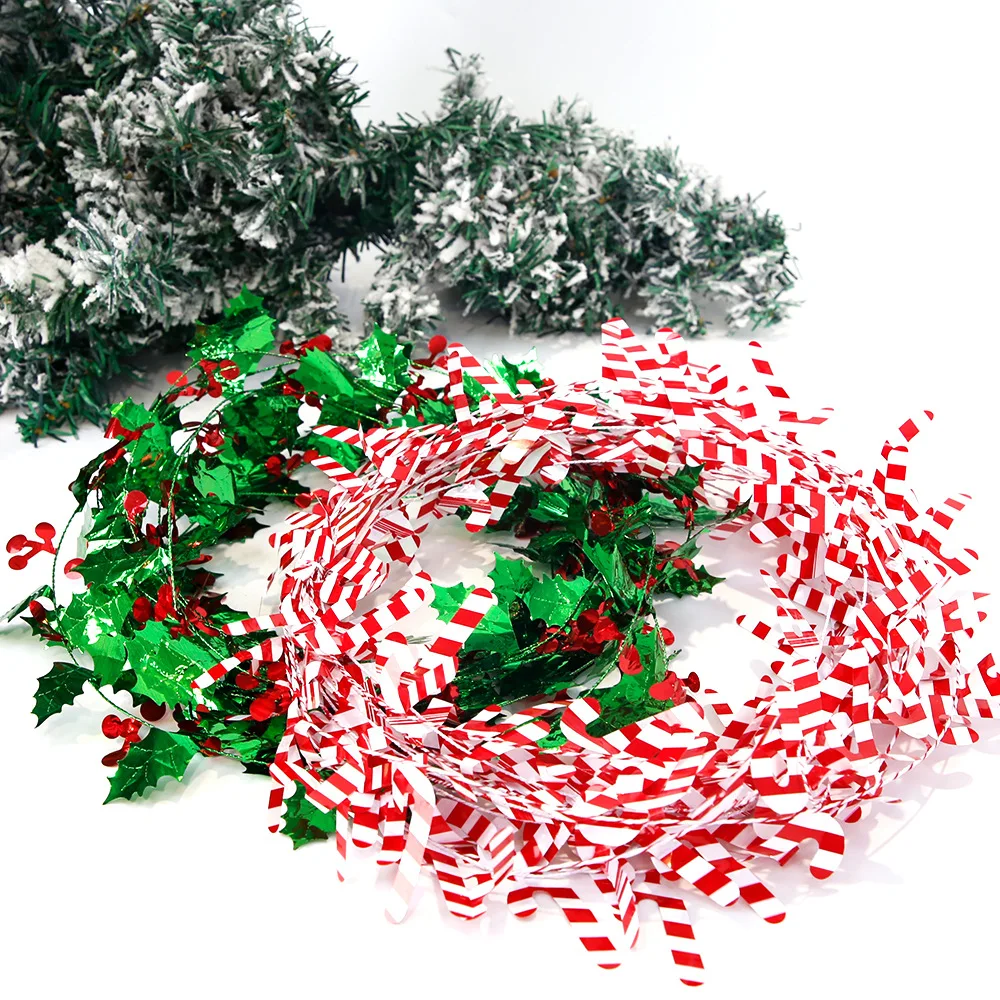 7.5m Christmas Tree Decoration Garland Snowflake Cane Colorful Decoration Simulated Berry Green Leaf Lace Wire Christmas Tree