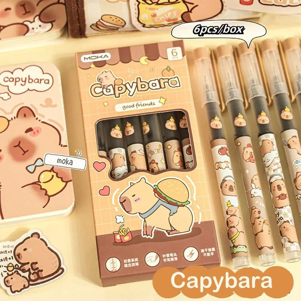 6 шт., эстетическая гелевая ручка с капибарой в штучной упаковке, красивая прямая жидкая шариковая ручка для письма, подпись, нейтральная ручка 0,5 мм, студенческая