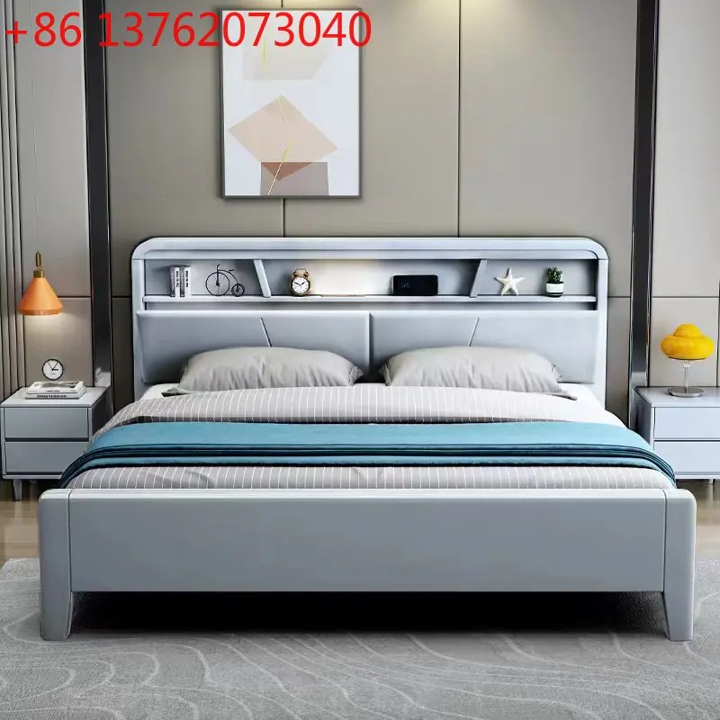 Cama Doble Moderna de Lujo Nórdico con Almacenamiento Debajo, Cama King Size para Dormitorio Principal, Estructura de Madera, Camas Matrimoniales, Muebles para Dormitorio