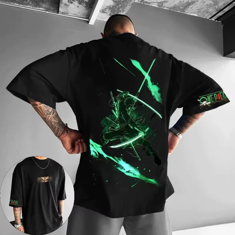 One Piece Men's T-Shirt Roronoa Zoro Printed Japanese Anime Summer Boy Children's Short Sleeve Personalized Parent-Child Wear