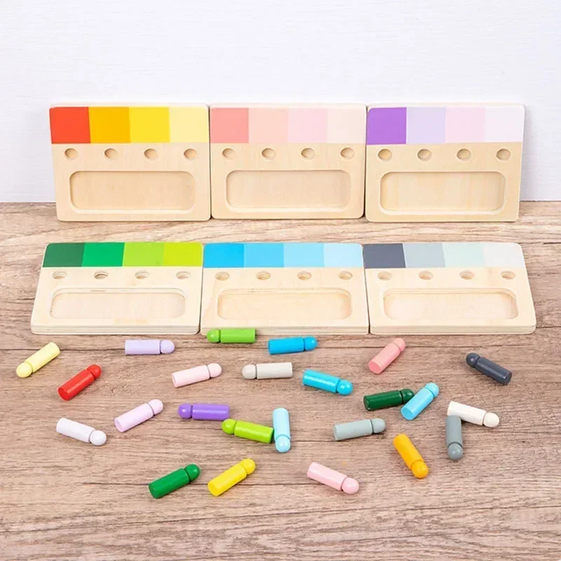 Houten Montessori Speelgoed Sense System Training Insert Board 24-kleuren Kinderkleur Cognitieve Matching Educatief