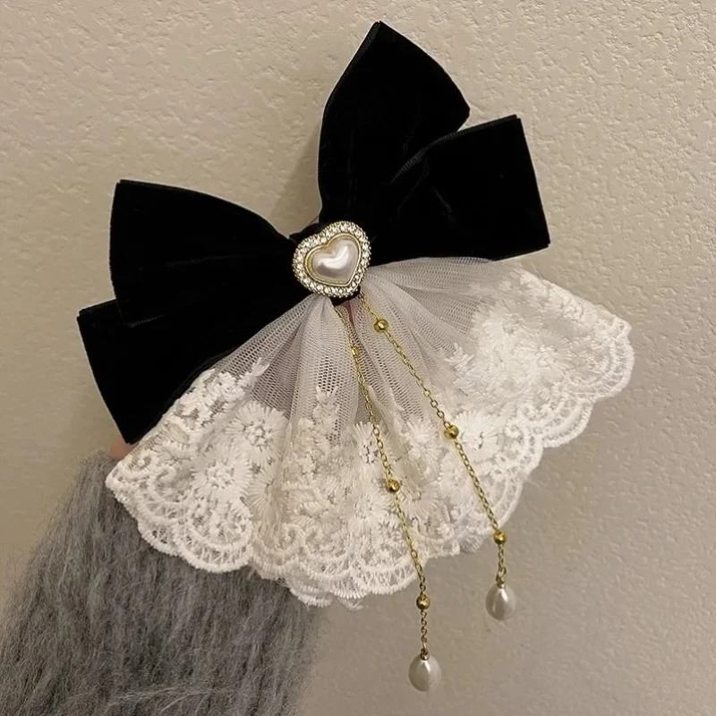 مشبك جميل للمرأة الدانتيل الأبيض أنيقة الشريط Bowknot مقاطع الشعر إكسسوارات الشعر النسائية #6