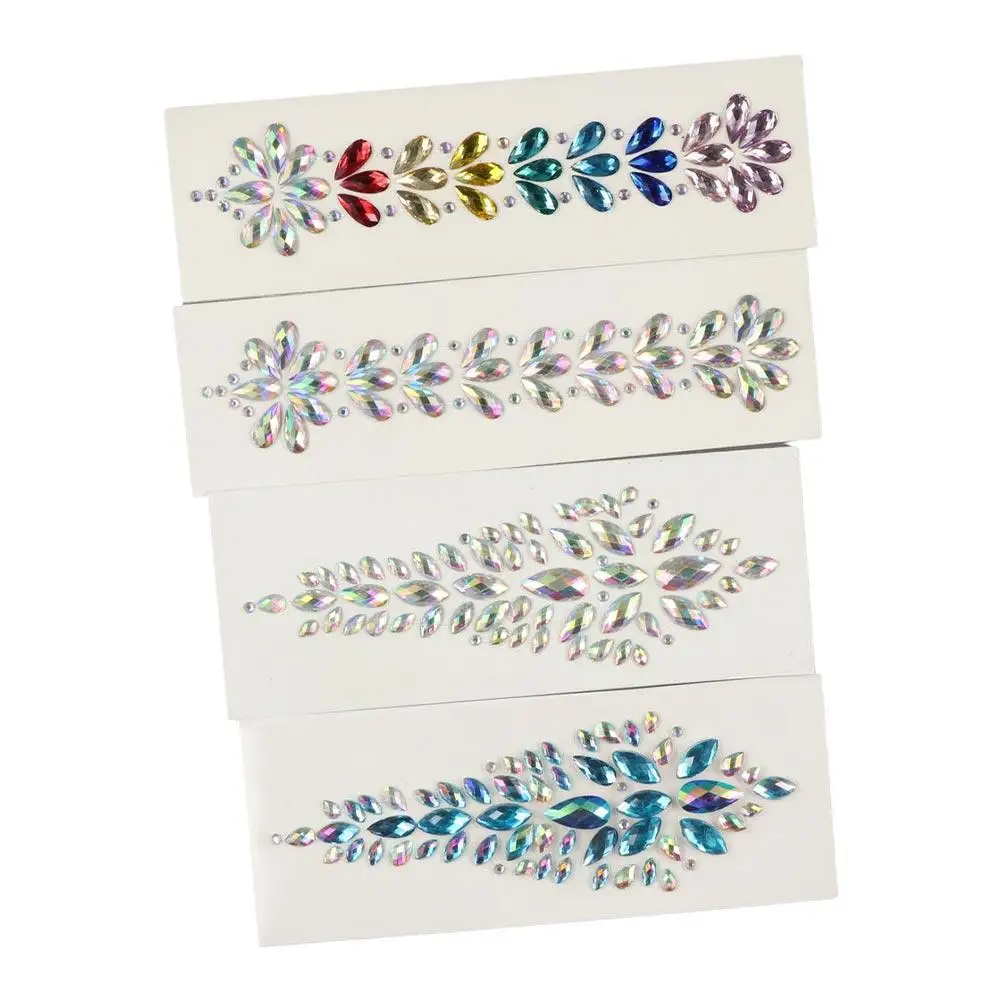 Mode EDM Musik Festival Tattoo Aufkleber 3D Glitter Kristall Stirn Aufkleber Gesicht Aufkleber Selbstklebende Körper Gesicht Farbige Strass