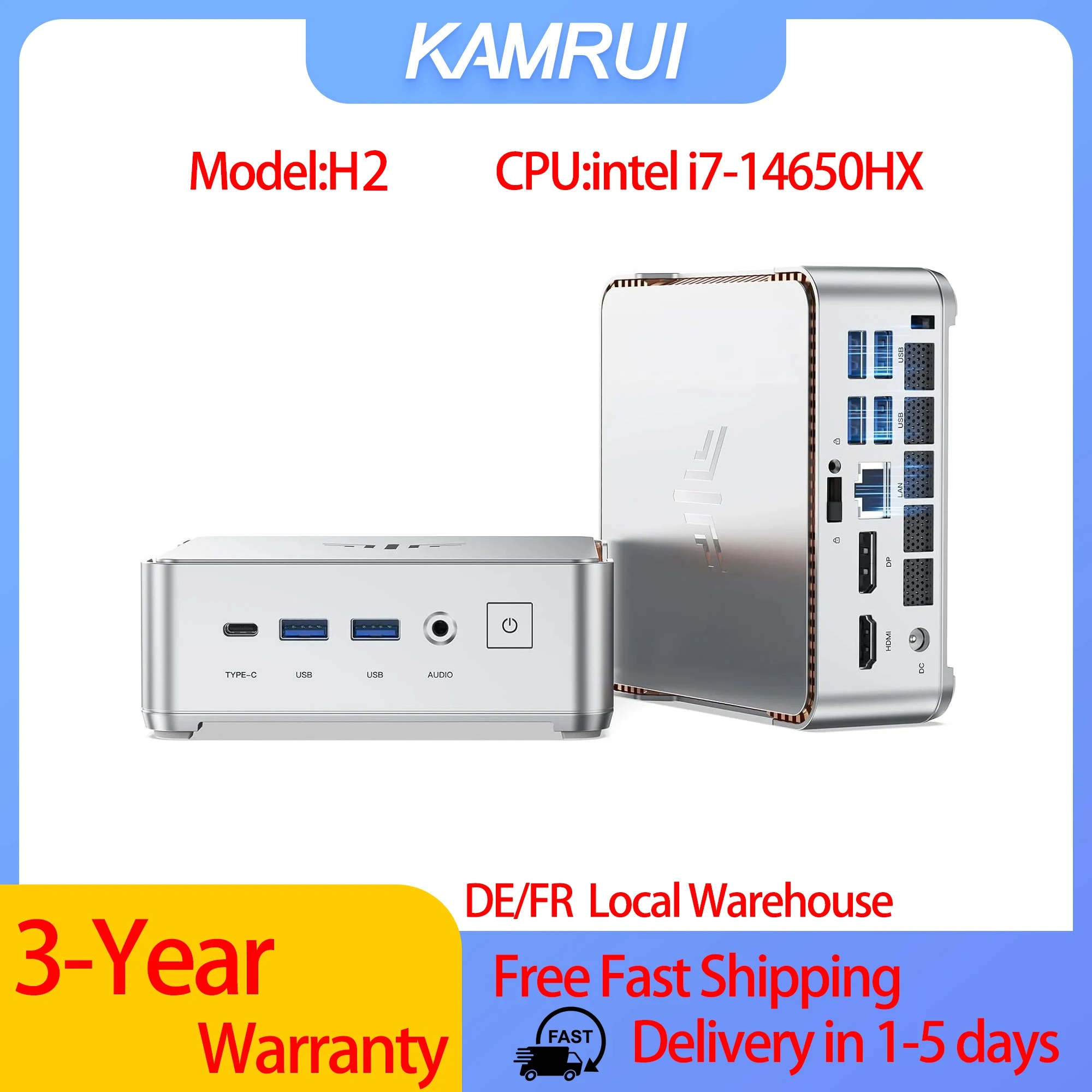 KAMRUI H2 Mini-PC Intel Core i7 14650HX Mini-Computer 32GB RAM 1TB SSD Desktop-PC Dreifach-4K-Display WiFi6 BT5.2 Business Office