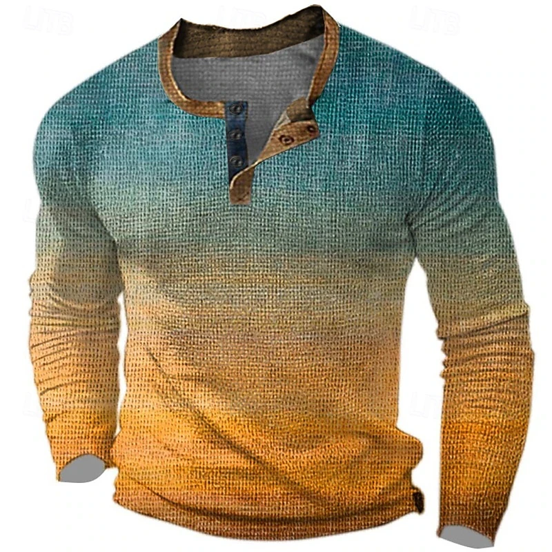 Tee Graphic Print - Herren-Henley-Shirt mit grafischem Farbverlauf und Waffelmuster,