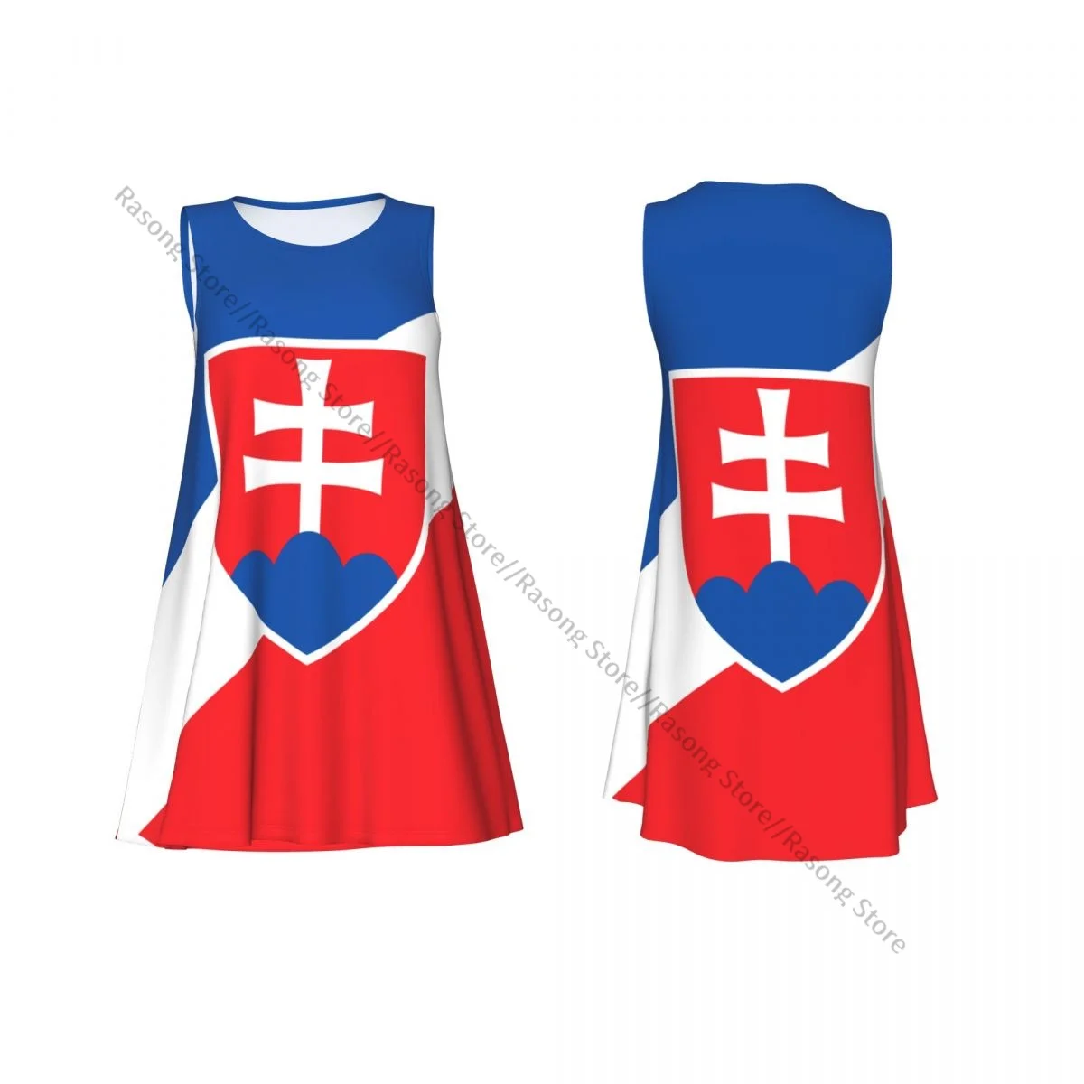 O cou sans manches au-dessus robe slovaquie drapeau Style femmes décontracté genou femmes robe Maxi robes