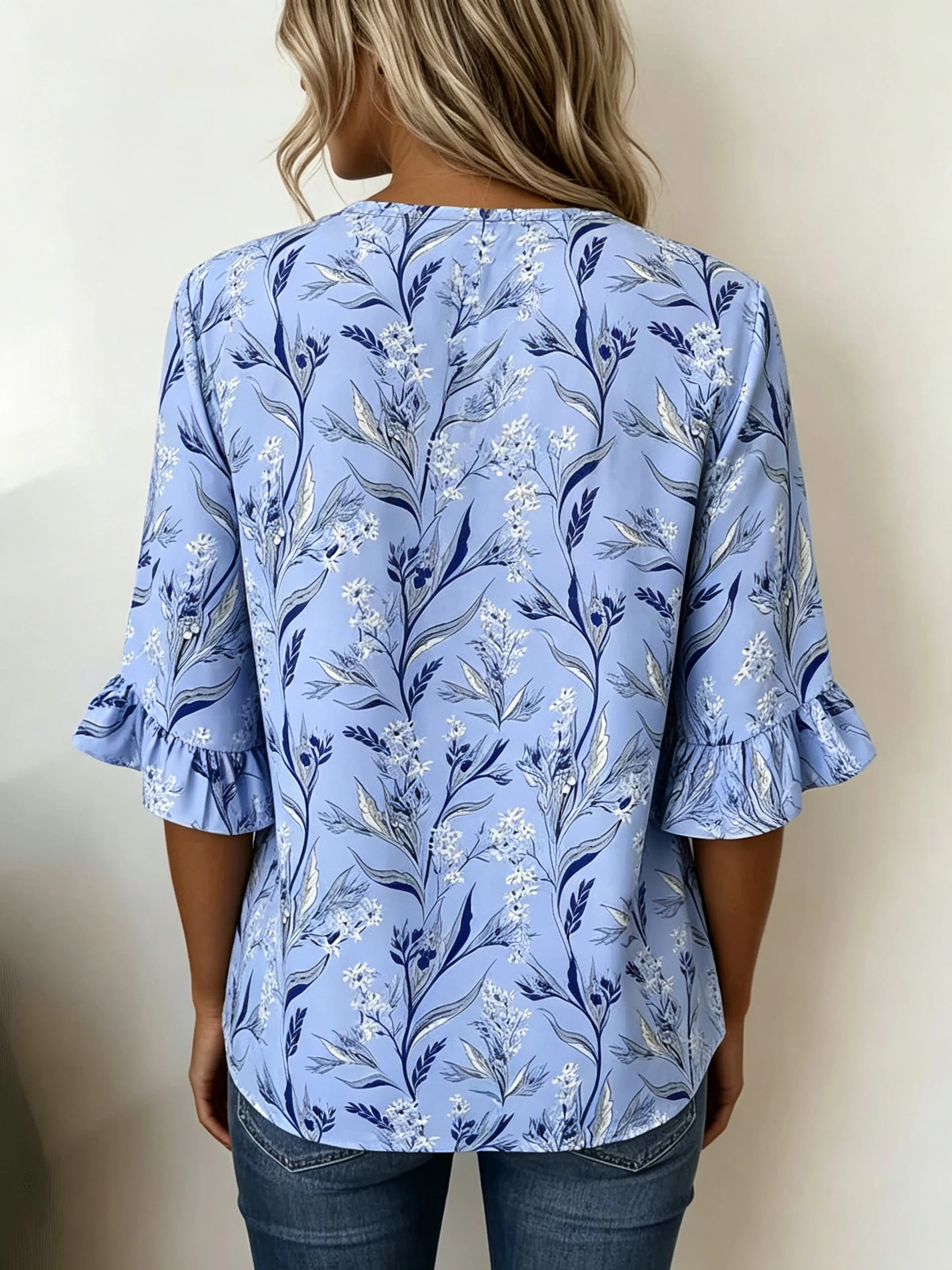 Elegantes, lockeres Damenhemd, modische Freizeitbluse, elegantes Damenhemd, Oberteil für Urlaub und Wochenende – Detail 2