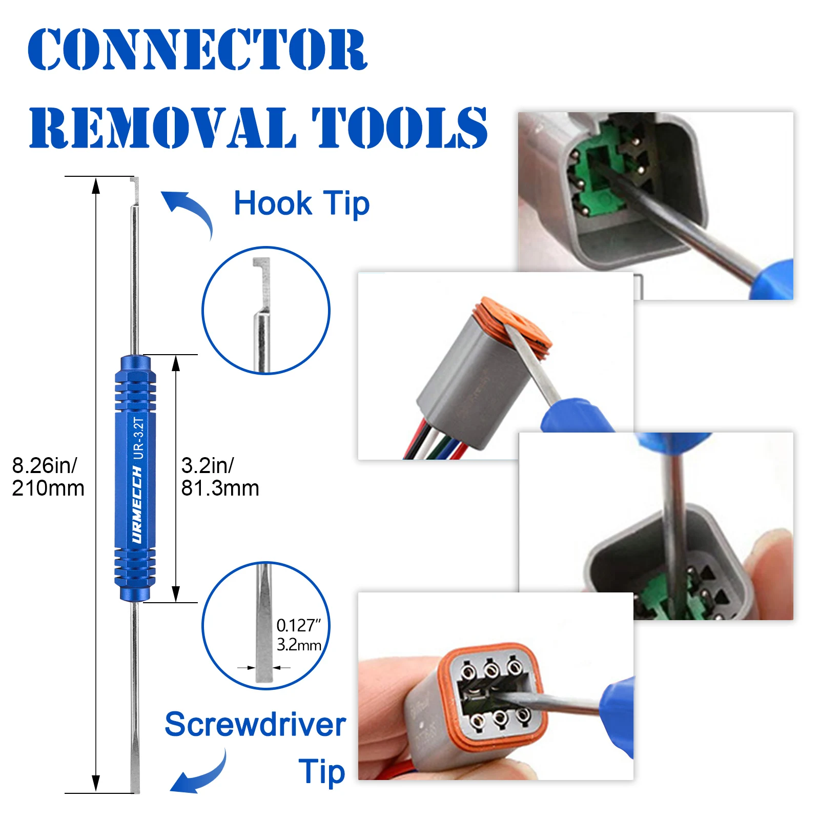 URMECCH Pin Extractor Tool For Solid/Stamped Contacts Terminal Removal Instrument For Deutsch Connector DT DTM DTP HDP DRC RT1B