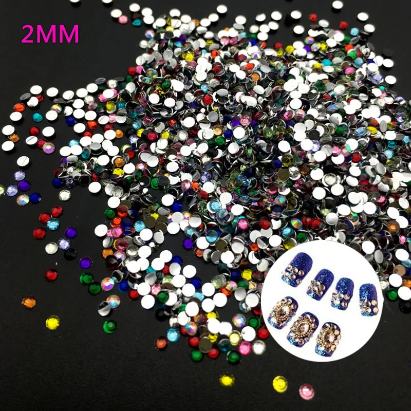 400 pcs/bag 2MM Mix Color 3D Nail Art Tips Flat  Drill  Rhinestones  DIY Jewelry 3D Nail Decoration