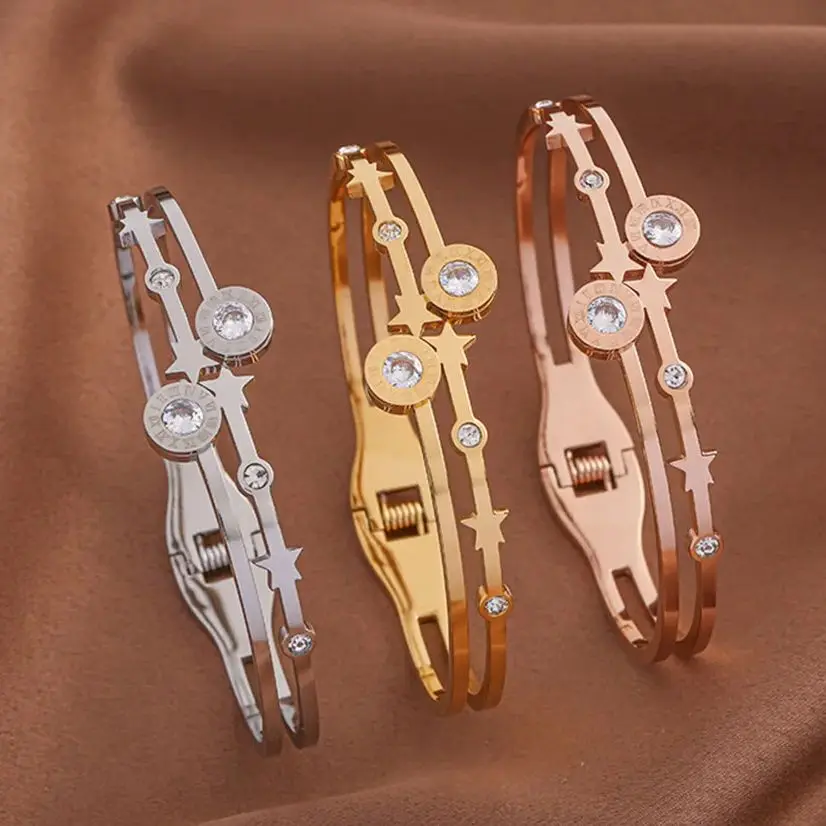 

Roman numeral zircon star lady bracelet, exquisite bracelet, waterproof and non-fading, a gift for your lover