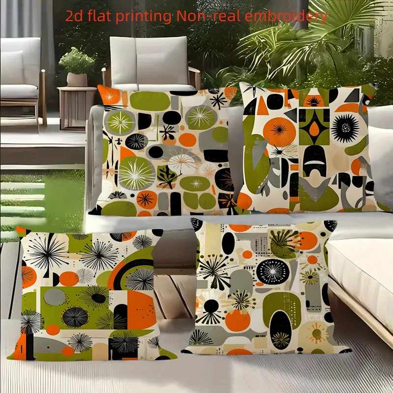 4pc Mid Century Modern Geometric Throw Pillow Covers Retro Abstract Art Decorative Cushion Cases for Sofa Bedroom Living Room
