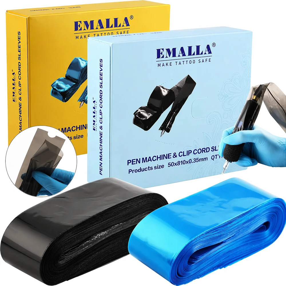 EMALLA Fundas Protectoras Desechables de Plástico para Cables de Máquinas de Tatuar, Bolsas para Cables de Máquinas de Tatuar, 125 Unidades/Caja