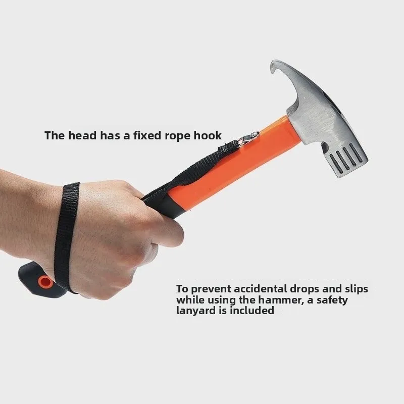 Heavy Duty Wood Handle Camping Hammer Tent Peg Mallet with Hook Puller for Tarp Awning Survival Safety Tool view 4