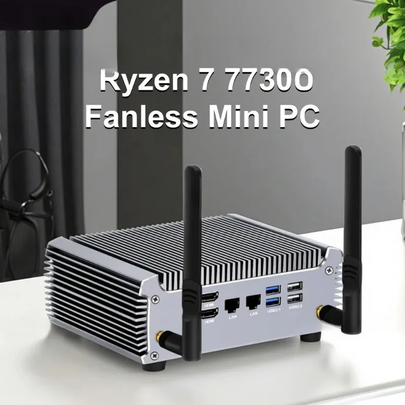7730U/5825U Fanless Mini PC, 2x4K Dual HD MI/WiFi6/BT 2x2.5G LAN, Windows 11 Pro, Firewall/Gaming Computer Barebone