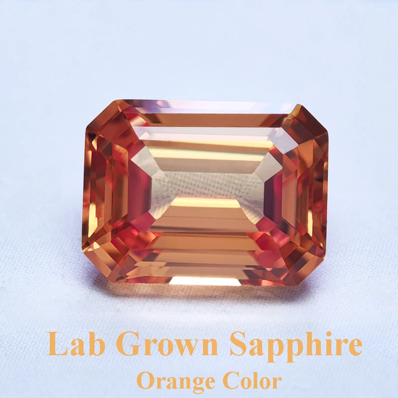 

Lab Grown Sapphire Emerald Cut Orange Color Gemstone for Charms DIY Ring Necklace Earrings Materials Selectable AGL Certificate