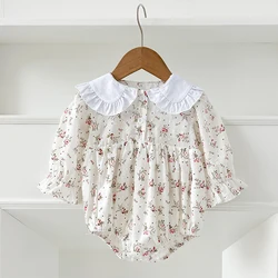 2025 Newborn Bodysuit Fashion Baby Romper Lace Peter Pan Collar Princess Bow Romper Flower Infant Girl Jumpsuit 0-2Yrs Clothes