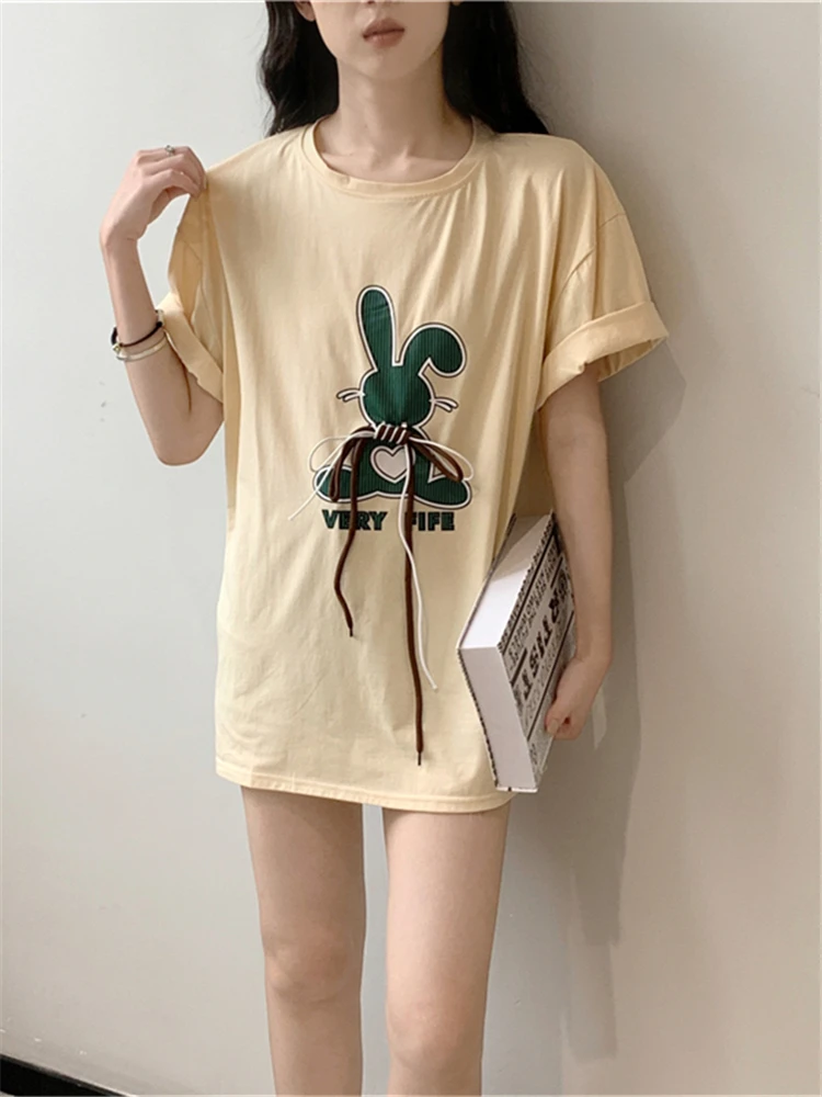 Colorfaith T6130CG New 2024 Rabbit Wild Oversized Girls Bottoming Korean Fashion Elegant Lady Women T-Shirts Spring Summer Tops