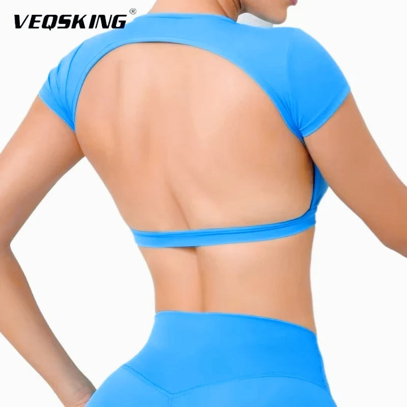 

VEQSKING Sports Top Women Seamless Running Sports Crop Tops Quick Drying Tight Yoga Sports Shirt Fitness Workout Top Gym Top