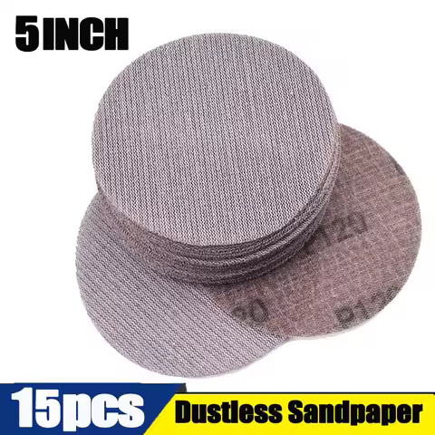 15pcs 5inch 125mm Mesh Sanding Discs Hook &amp; Loop Abrasive Dust Free Grid Sanding Paper Anti-Blocking Grinding Sandpaper for Car