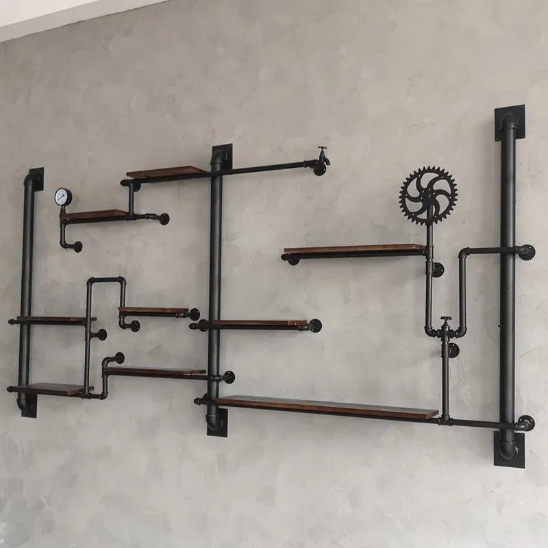 

Industrial wind wrought iron wall water pipe rack restaurant wall decoration baffle bookshelf bar cafe display rack