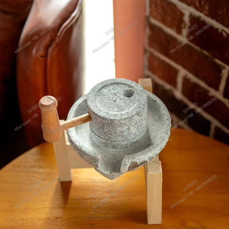 Natural Mini Stone Mill Retro Ornament Vintage Grinder Home Decor Creative Gift